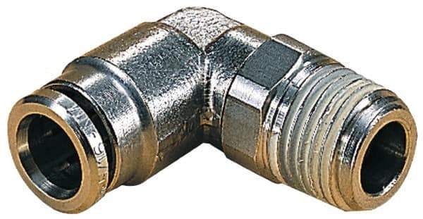 Norgren - 5mm Outside Diam, 1/4 BSPT, Nickel Plated Brass Push-to-Connect Tube Male Swivel Elbow - 260 Max psi, Tube to Male BSPT Connection, Nitrile O-Ring - Apex Tool & Supply