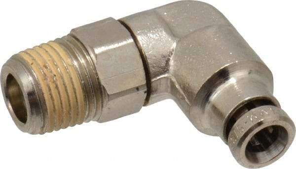 Norgren - 4mm Outside Diam, 1/8 BSPT, Nickel Plated Brass Push-to-Connect Tube Male Swivel Elbow - 260 Max psi, Tube to Male BSPT Connection, Nitrile O-Ring - Apex Tool & Supply
