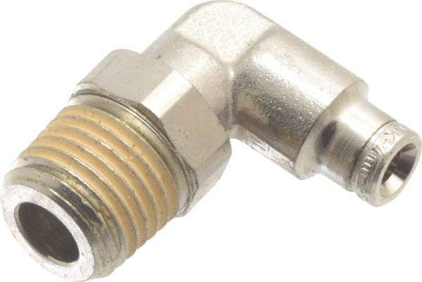 Norgren - 4mm Outside Diam, 1/4 BSPT, Nickel Plated Brass Push-to-Connect Tube Male Swivel Elbow - 260 Max psi, Tube to Male BSPT Connection, Nitrile O-Ring - Apex Tool & Supply