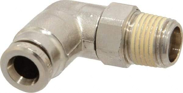 Norgren - 5mm Outside Diam, 1/8 BSPT, Nickel Plated Brass Push-to-Connect Tube Male Swivel Elbow - 260 Max psi, Tube to Male BSPT Connection, Nitrile O-Ring - Apex Tool & Supply