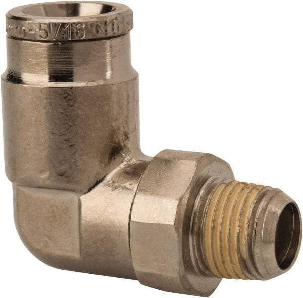 Norgren - 8mm Outside Diam, 1/8 BSPT, Nickel Plated Brass Push-to-Connect Tube Male Swivel Elbow - 260 Max psi, Tube to Male BSPT Connection, Nitrile O-Ring - Apex Tool & Supply