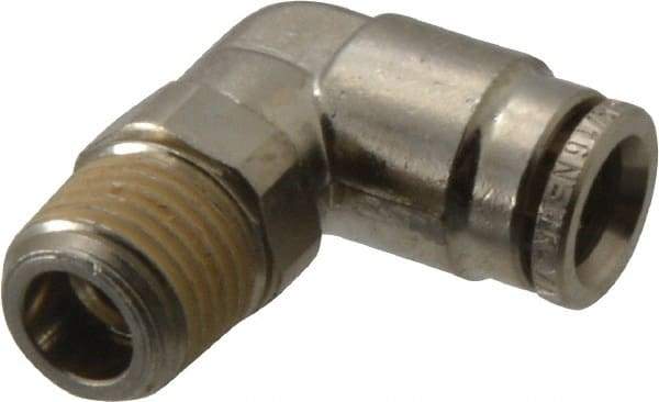 Norgren - 8mm Outside Diam, 1/4 BSPT, Nickel Plated Brass Push-to-Connect Tube Male Swivel Elbow - 260 Max psi, Tube to Male BSPT Connection, Nitrile O-Ring - Apex Tool & Supply