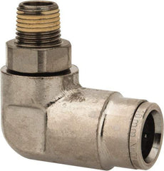 Norgren - 10mm Outside Diam, 1/8 BSPT, Nickel Plated Brass Push-to-Connect Tube Male Swivel Elbow - 260 Max psi, Tube to Male BSPT Connection, Nitrile O-Ring - Apex Tool & Supply