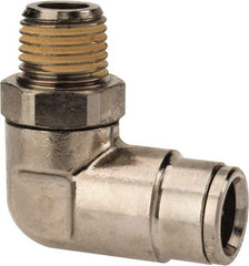 Norgren - 10mm Outside Diam, 1/4 BSPT, Nickel Plated Brass Push-to-Connect Tube Male Swivel Elbow - 260 Max psi, Tube to Male BSPT Connection, Nitrile O-Ring - Apex Tool & Supply
