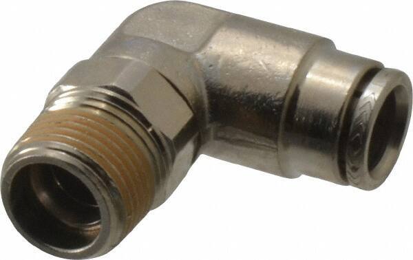 Norgren - 10mm Outside Diam, 3/8 BSPT, Nickel Plated Brass Push-to-Connect Tube Male Swivel Elbow - 260 Max psi, Tube to Male BSPT Connection, Nitrile O-Ring - Apex Tool & Supply