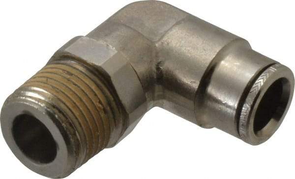 Norgren - 12mm Outside Diam, 1/2 BSPT, Nickel Plated Brass Push-to-Connect Tube Male Swivel Elbow - 260 Max psi, Tube to Male BSPT Connection, Nitrile O-Ring - Apex Tool & Supply
