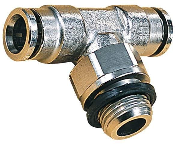 Norgren - 6mm Outside Diam, 1/4 BSPP, Nickel Plated Brass Push-to-Connect Tube Male Swivel Branch Tee - 260 Max psi, Tube to Male BSPP Connection, Nitrile O-Ring - Apex Tool & Supply