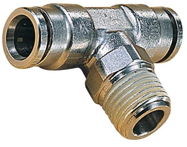 Norgren - 12mm Outside Diam, 1/4 BSPT, Nickel Plated Brass Push-to-Connect Tube Male Swivel Branch Tee - 260 Max psi, Tube to Male BSPT Connection, Nitrile O-Ring - Apex Tool & Supply