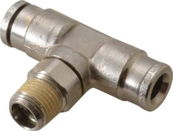 Norgren - 6mm Outside Diam, 1/8 BSPT, Nickel Plated Brass Push-to-Connect Tube Male Swivel Branch Tee - 260 Max psi, Tube to Male BSPT Connection, Nitrile O-Ring - Apex Tool & Supply
