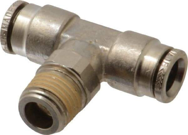 Norgren - 8mm Outside Diam, 1/4 BSPT, Nickel Plated Brass Push-to-Connect Tube Male Swivel Branch Tee - 260 Max psi, Tube to Male BSPT Connection, Nitrile O-Ring - Apex Tool & Supply