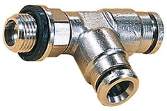 Norgren - 6mm Outside Diam, 1/8 BSPP, Nickel Plated Brass Push-to-Connect Tube Male Swivel Run Tee - 260 Max psi, Tube to Male BSPP Connection, Nitrile O-Ring - Apex Tool & Supply