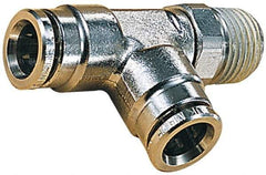 Norgren - 8mm Outside Diam, 1/4 BSPT, Nickel Plated Brass Push-to-Connect Tube Male Swivel Run Tee - 260 Max psi, Tube to Male BSPT Connection, Nitrile O-Ring - Apex Tool & Supply