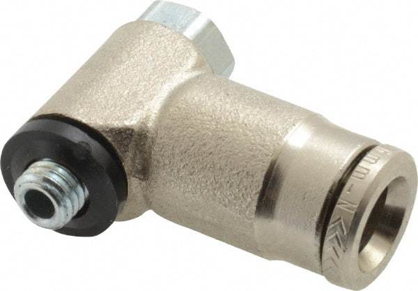 Norgren - 6mm Outside Diam, M5x0.8 Metric, Nickel Plated Brass Push-to-Connect Tube Male Swivel Banjo Elbow - 260 Max psi, Tube to Metric Thread Connection, Nitrile O-Ring - Apex Tool & Supply