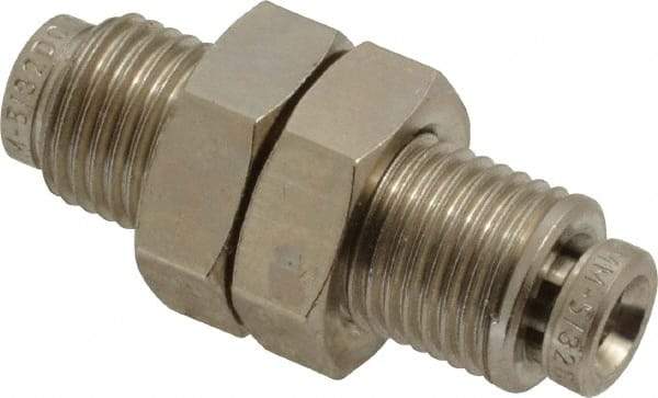 Norgren - 4mm Outside Diam, M10x1.0 Thread, Nickel Plated Brass Push-to-Connect Tube Bulkhead Union - 260 Max psi, Tube to Tube Connection, , Nitrile O-Ring - Apex Tool & Supply