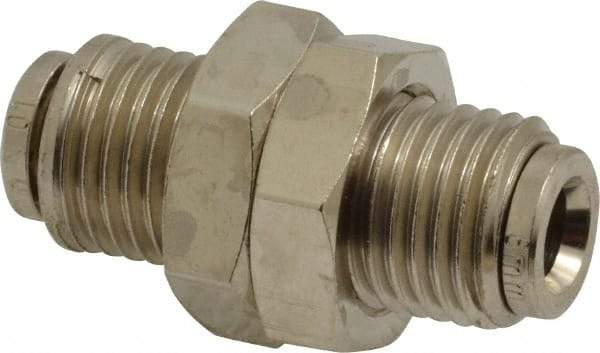 Norgren - 6mm Outside Diam, M14x1.5 Thread, Nickel Plated Brass Push-to-Connect Tube Bulkhead Union - 260 Max psi, Tube to Tube Connection, , Nitrile O-Ring - Apex Tool & Supply
