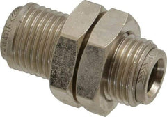 Norgren - 8mm Outside Diam, M16x1.5 Thread, Nickel Plated Brass Push-to-Connect Tube Bulkhead Union - 260 Max psi, Tube to Tube Connection, , Nitrile O-Ring - Apex Tool & Supply