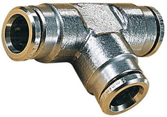 Norgren - 14mm Outside Diam, Nickel Plated Brass Push-to-Connect Tube Union Tee - 260 Max psi, Tube to Tube Connection, Nitrile O-Ring - Apex Tool & Supply