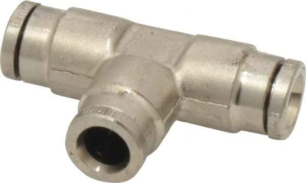 Norgren - 6mm Outside Diam, Nickel Plated Brass Push-to-Connect Tube Union Tee - 260 Max psi, Tube to Tube Connection, Nitrile O-Ring - Apex Tool & Supply