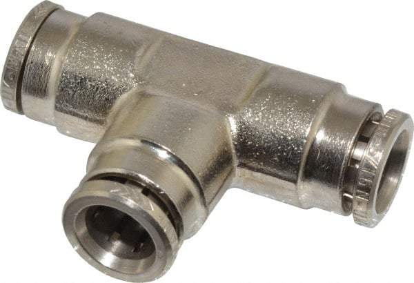 Norgren - 8mm Outside Diam, Nickel Plated Brass Push-to-Connect Tube Union Tee - 260 Max psi, Tube to Tube Connection, Nitrile O-Ring - Apex Tool & Supply