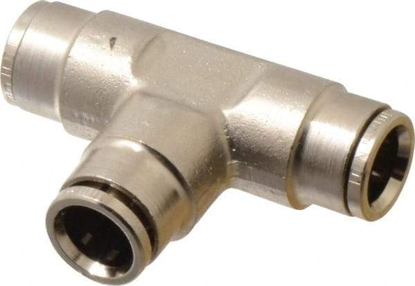 Norgren - 10mm Outside Diam, Nickel Plated Brass Push-to-Connect Tube Union Tee - 260 Max psi, Tube to Tube Connection, Nitrile O-Ring - Apex Tool & Supply