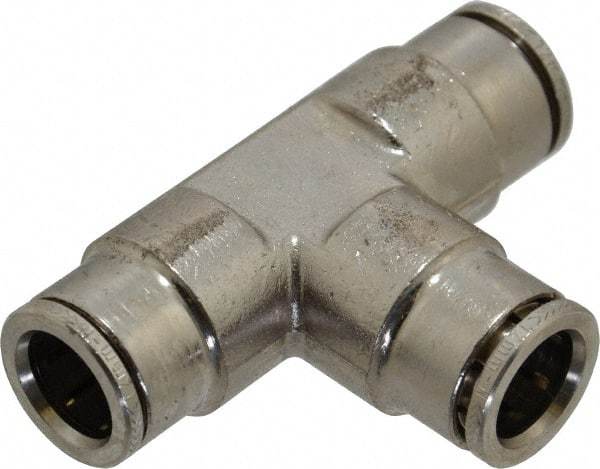 Norgren - 12mm Outside Diam, Nickel Plated Brass Push-to-Connect Tube Union Tee - 260 Max psi, Tube to Tube Connection, Nitrile O-Ring - Apex Tool & Supply