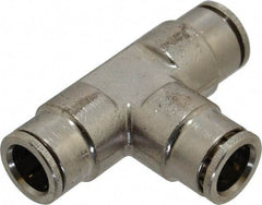 Norgren - 12mm Outside Diam, Nickel Plated Brass Push-to-Connect Tube Union Tee - 260 Max psi, Tube to Tube Connection, Nitrile O-Ring - Apex Tool & Supply