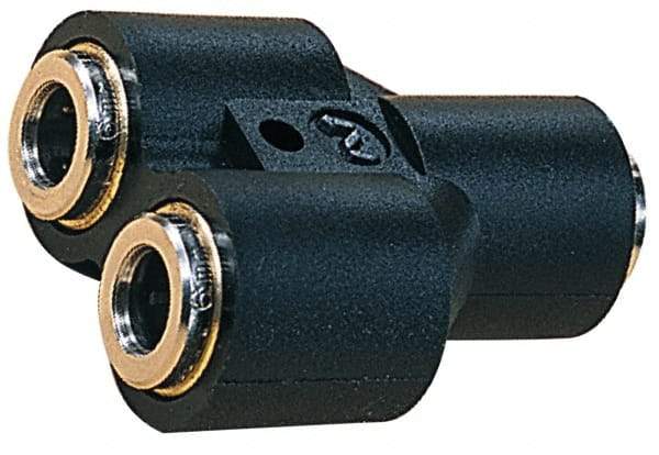 Norgren - 6 x 8mm Tube OD, Nickel Plated Brass Push-to-Connect Tube Union Y - Tube to Tube Connection, 260 Max psi, Nitrile O-Ring, 0 to 175°F Working Temp - Apex Tool & Supply