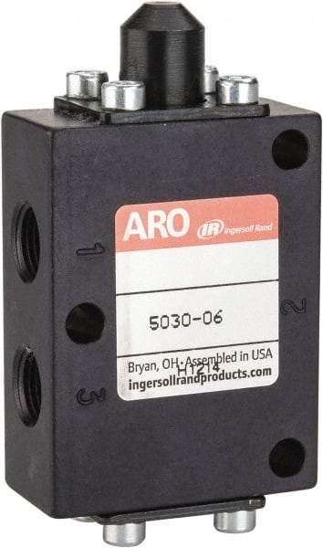 ARO/Ingersoll-Rand - 1/8" NPT Manual Mechanical Valve - 3-Way, 2 Position, Cam Stem/Spring & 0.4 CV Rate - Apex Tool & Supply