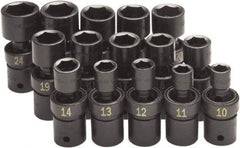 SK - 15 Piece 1/2" Drive Standard Impact Socket Set - 6 Points, 10 to 24mm, Metric Measurement Standard - Apex Tool & Supply