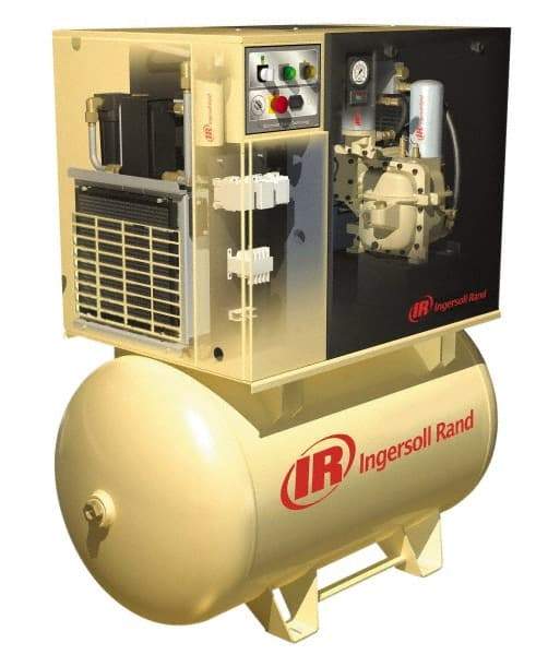 Ingersoll-Rand - 7.5 hp, 80 Gal Stationary Electric Horizontal Screw Air Compressor - Single Phase, 125 Max psi, 27 CFM, 200 Volt - Apex Tool & Supply