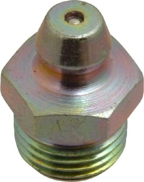 PRO-LUBE - Straight Head Angle, 1/8-27 PTF Steel Standard Grease Fitting - 7/16" Hex, 16.8mm Overall Height, 7.1mm Shank Length, Zinc Plated Finish - Apex Tool & Supply