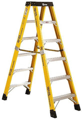 Made in USA - 5 Steps, 12 Ft. High, Type IAA Rating, Fiberglass Step Ladder - Apex Tool & Supply