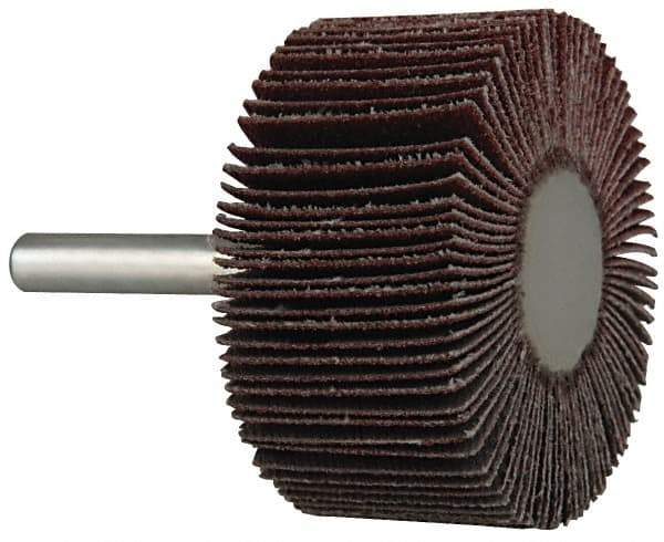 Value Collection - 2" Diam x 1" Face Width, Medium Aluminum Oxide Coated Mounted Flap Wheel - 1/4" Shank Mount, 80 Grit, 25,000 Max RPM - Apex Tool & Supply