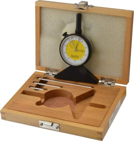 Value Collection - 0 to 200 mm Range, White Dial Depth Gage - 0.01 mm Graduation, 0.05 mm Accuracy, 10 mm Travel, 3-1/8 Inch Base Measuring Length - Apex Tool & Supply