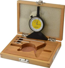 Value Collection - 0 to 200 mm Range, White Dial Depth Gage - 0.01 mm Graduation, 0.05 mm Accuracy, 10 mm Travel, 3-1/8 Inch Base Measuring Length - Apex Tool & Supply
