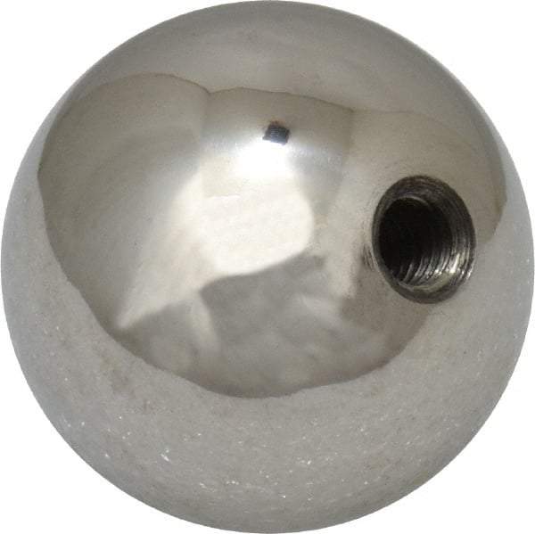 Gibraltar - 10-32 Thread, 1" Diam, Threaded Hole Ball Knob - Natural, Stainless Steel, Smooth Grip, 3/8" Hole Depth - Apex Tool & Supply
