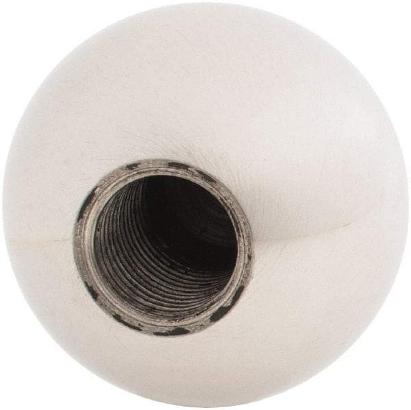 Gibraltar - 1/2-20 Thread, 1.38" Diam, Threaded Hole Ball Knob - Natural, Stainless Steel, Smooth Grip, 5/8" Hole Depth - Apex Tool & Supply
