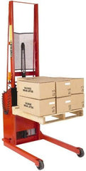 Wesco Industrial Products - 1,000 Lb Capacity, 56" Lift Height, Battery Powered Stacker - 3/4" Lowered Height, 15" Load Center, 25" Fork Length, 25" Overall Width - Apex Tool & Supply