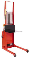Wesco Industrial Products - 1,000 Lb Capacity, 68" Lift Height, Battery Powered Stacker - 5-3/4" Lowered Height, 15" Load Center, 24" Fork Length, 24" Overall Width - Apex Tool & Supply