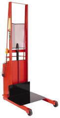 Wesco Industrial Products - 1,000 Lb Capacity, 80" Lift Height, Battery Powered Stacker - 5-3/4" Lowered Height, 15" Load Center, 24" Fork Length, 24" Overall Width - Apex Tool & Supply