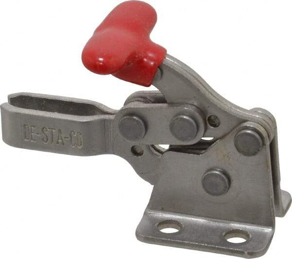 De-Sta-Co - 200 Lb Holding Capacity, Horizontal Handle, Manual Hold Down Toggle Clamp - 170° Handle Movement, 90° Bar Opening, U-Bar, Flanged Base, Electro-Plated Zinc, Stainless Steel - Apex Tool & Supply