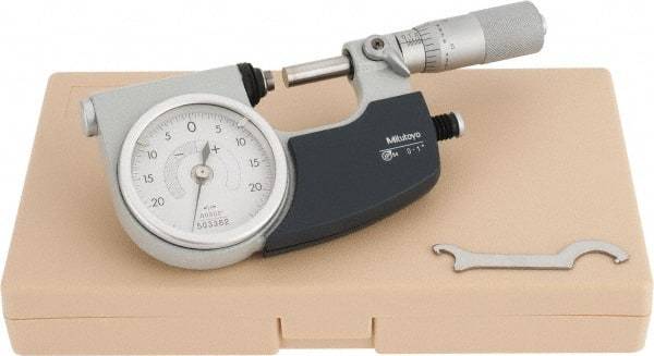 Mitutoyo - 0 to 1 Inch Range, 0.0001 Inch Graduation, Mechanical Indicating Micrometer - Accurate to 0.0001 Inch, Carbide-Tipped Measuring Face, Includes Fitted Plastic Case - Apex Tool & Supply