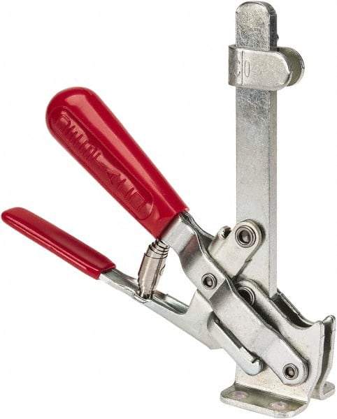 De-Sta-Co - 500 Lb Holding Capacity, Vertical Handle, Manual Hold Down Toggle Clamp - 57° Handle Movement, 99° Bar Opening, Solid Bar, Flanged Base, Electro-Plated Zinc, Carbon Steel - Apex Tool & Supply