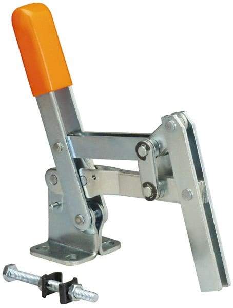 Lapeer - 400 Lb Holding Capacity, Vertical Handle, Manual Hold Down Toggle Clamp - 65° Handle Movement, 120° Bar Opening, U-Bar, Flanged Base, Carbon Steel - Apex Tool & Supply