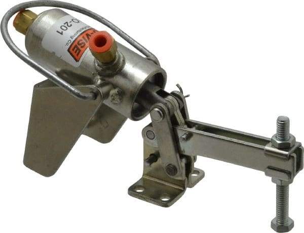 Lapeer - 200 Lb Inner Hold Capacity, Horiz Mount, Air Power Hold-Down Toggle Clamp - 1/8 NPTF Port, 110° Bar Opening, 1-3/8" Height Under Bar - Apex Tool & Supply