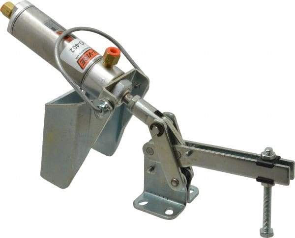 Lapeer - 400 Lb Inner Hold Capacity, Horiz Mount, Air Power Hold-Down Toggle Clamp - 1/8 NPTF Port, 100° Bar Opening, 2-3/16" Height Under Bar - Apex Tool & Supply