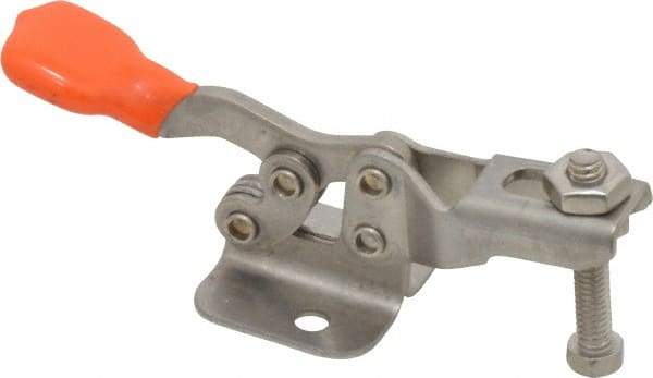 Lapeer - 100 Lb Holding Capacity, Horizontal Handle, Manual Hold Down Toggle Clamp - 85° Handle Movement, 95° Bar Opening, U-Bar, Flanged Base, Stainless Steel - Apex Tool & Supply