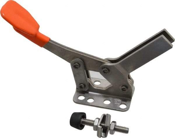 Lapeer - 400 Lb Holding Capacity, Horizontal Handle, Manual Hold Down Toggle Clamp - 85° Handle Movement, 95° Bar Opening, U-Bar, Flanged Base, Stainless Steel - Apex Tool & Supply