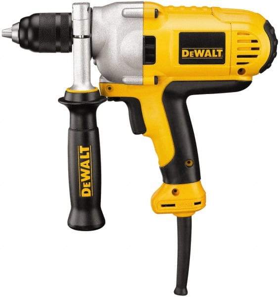 DeWALT - 1/2" Keyless Chuck, 0 to 1,250 RPM, Mid-Handle Grip Electric Drill - 10 Amps, Reversible, Includes 360° Locking Side Handle with Soft Grip - Apex Tool & Supply
