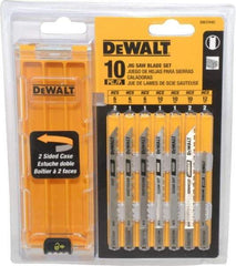 DeWALT - 10 Piece, 3" to 4" Long, 6 to 18 Teeth per Inch, Bi-Metal and High Carbon Steel Jig Saw Blade Set - U-Shank - Apex Tool & Supply
